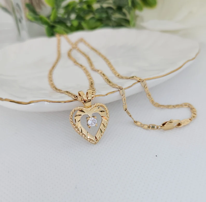  Gold Plated Heart Pendant Necklace Birthstone Necklace