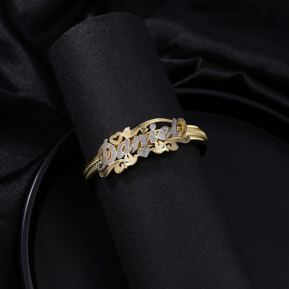 Two Tone Nameplate Bangle Personalized Custom Gold Plated Name Bracelet