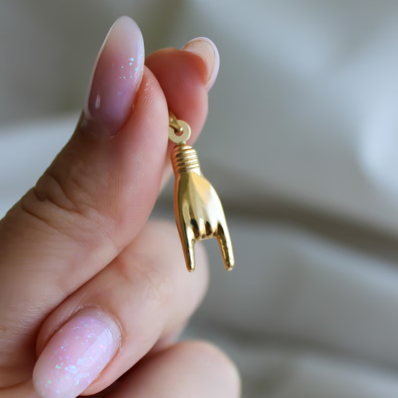 14k Gold Plated Roll Hand Sign Pendant Necklace