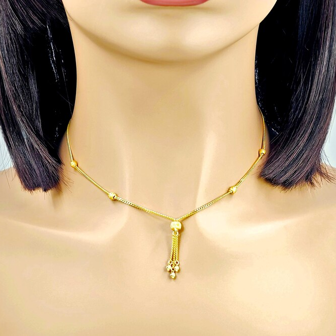 14k Gold Plated Beads Dangler Chain Necklace