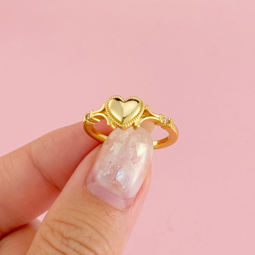 Gold Plated Zirconia Heart Ring Promise Ring