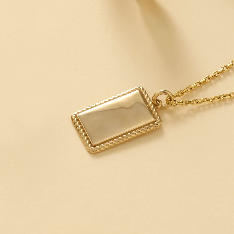 Personalized Rectangle Nameplate Pendant Necklace Gold Plated Engraved Name Necklace
