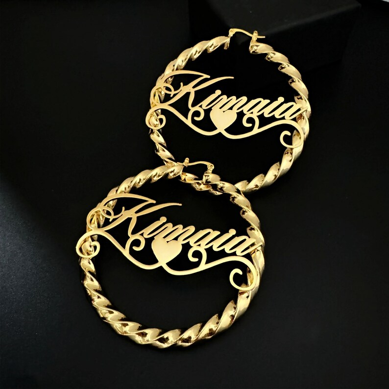 Custom Twist Hoop Name Earrings Gold Plated Large Hoop Earrings