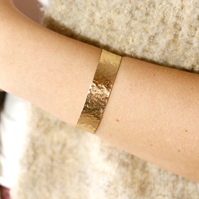 12mm Gold Plated Hammered Cuff Bracelet