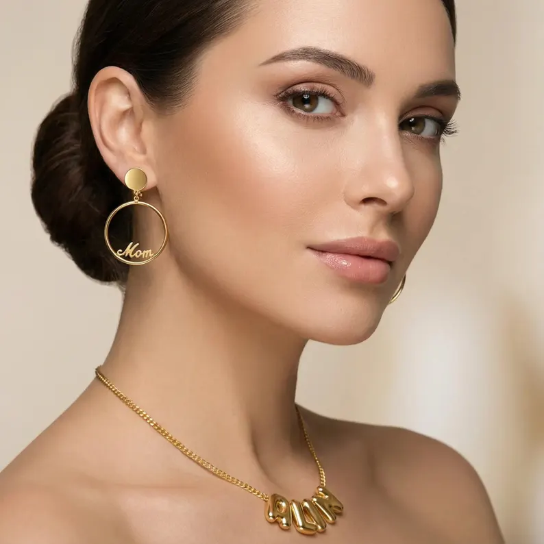 Gold Plated Clip On Name Hoop Earrings