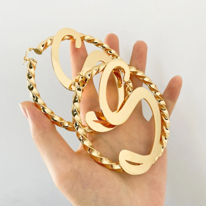 Gold Plated Big Initial Twist Hoop Earrings Personalized Earrings