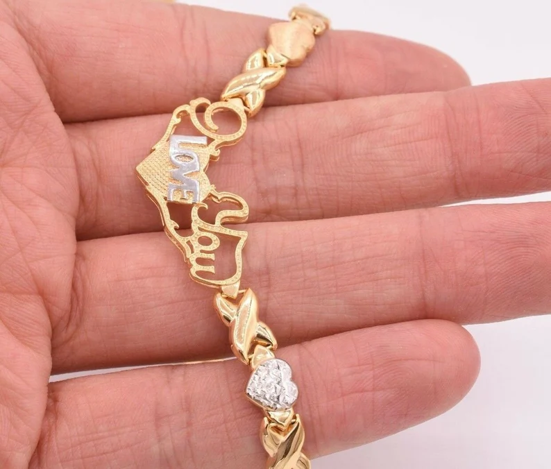 I Love You Kisses & Hearts Necklace Two Tone XOXO Chain Necklace