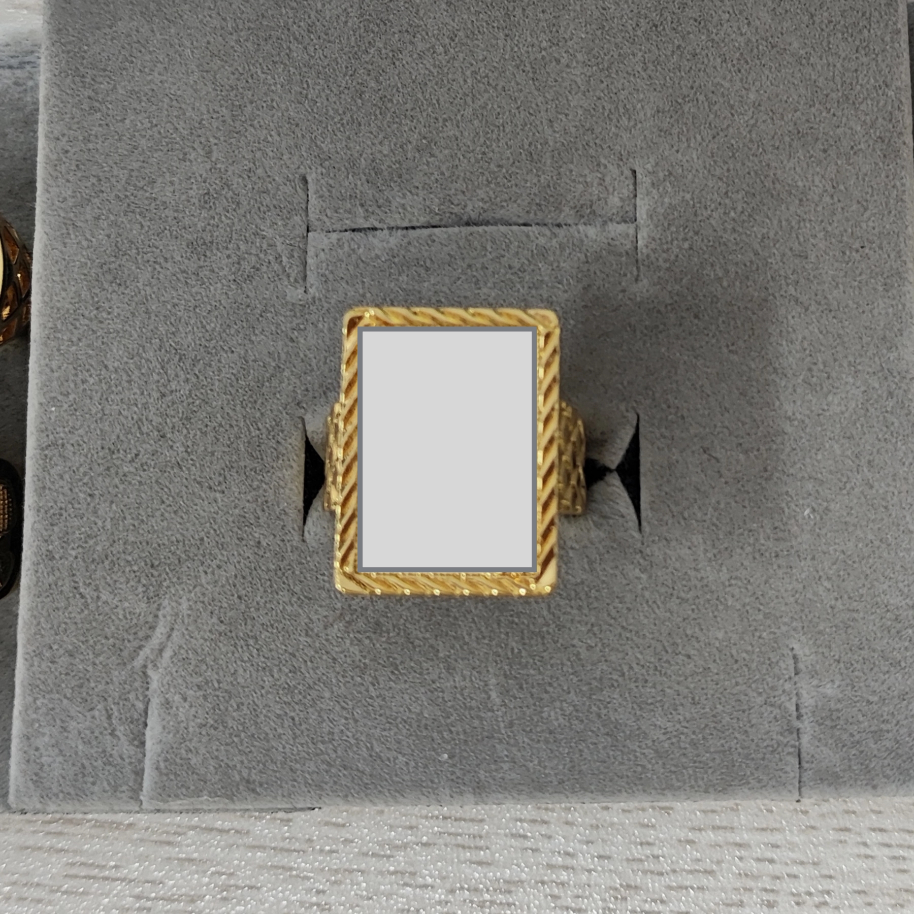 Rectangle Personalized Photo Ring Gold Plated Diamond Cut Ring