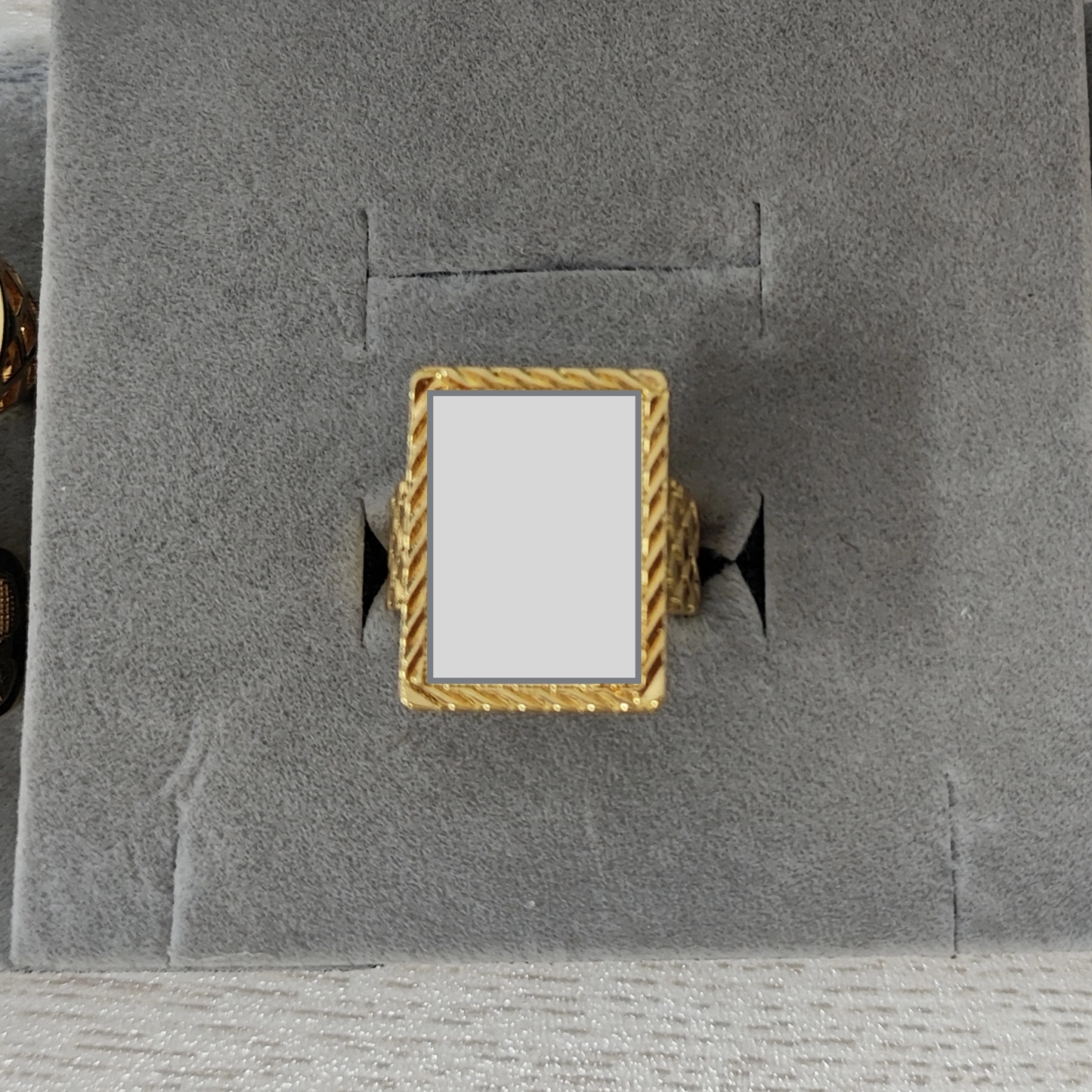 Rectangle Personalized Photo Ring Gold Plated Diamond Cut Ring