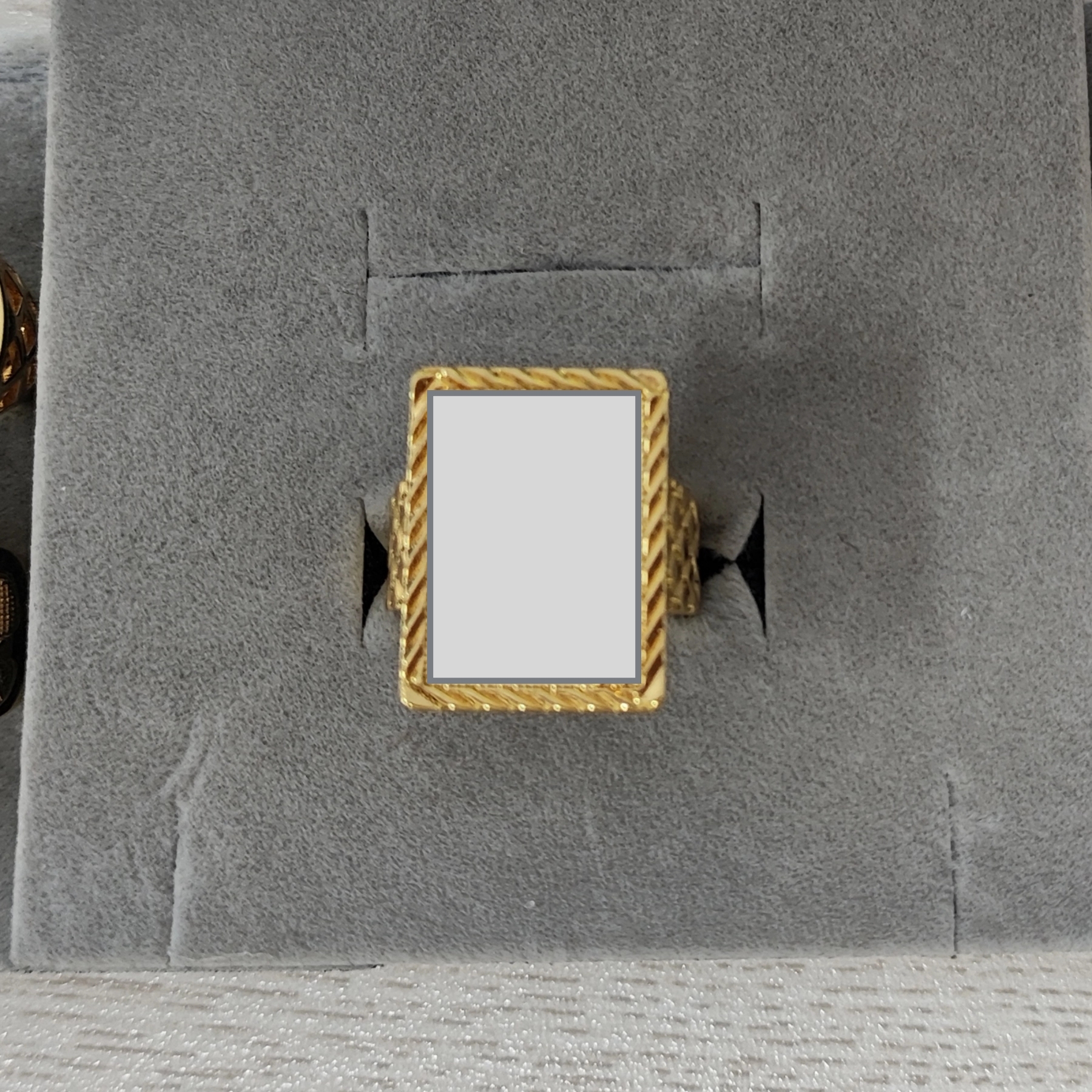 Rectangle Personalized Photo Ring Gold Plated Diamond Cut Ring