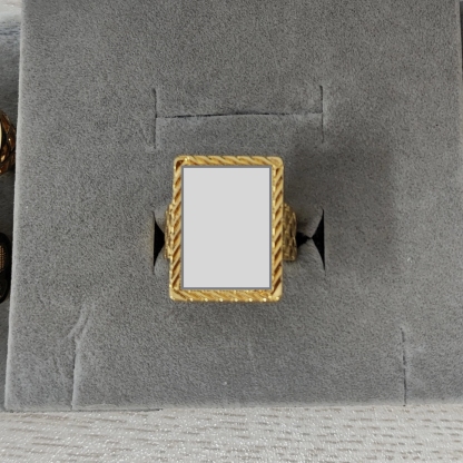 Rectangle Personalized Photo Ring Gold Plated Diamond Cut Ring