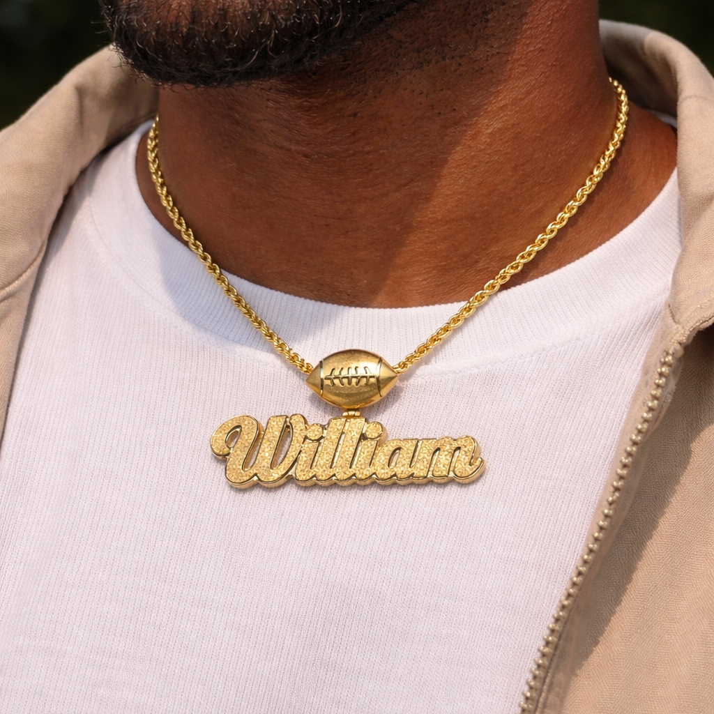Sport Football Nameplate Gold Plated Personalized Custom Name Necklace