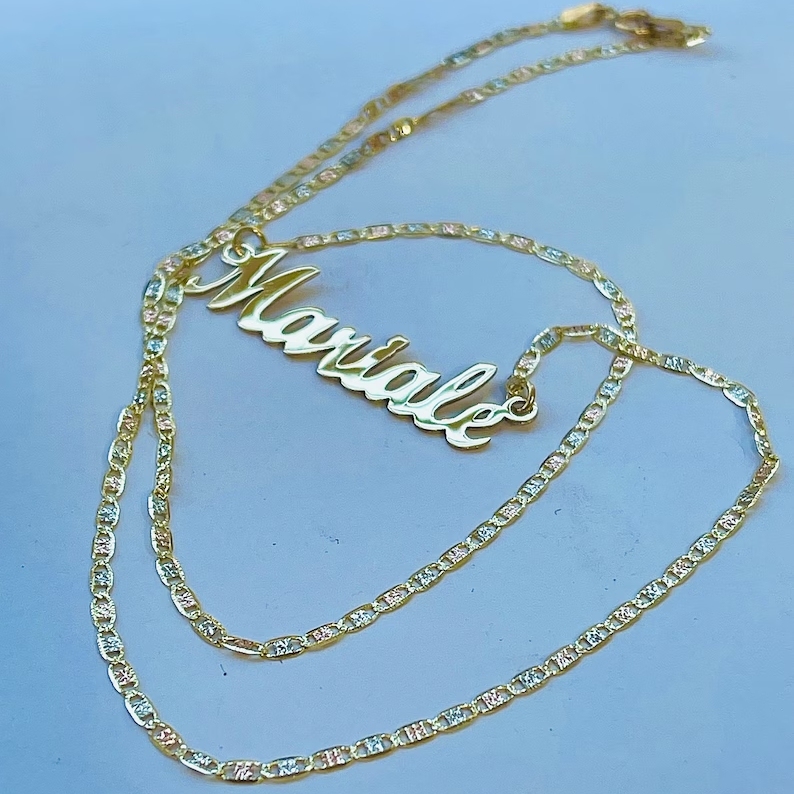 Gold Plated Personalized Custom Necklace With Tri-color Chain