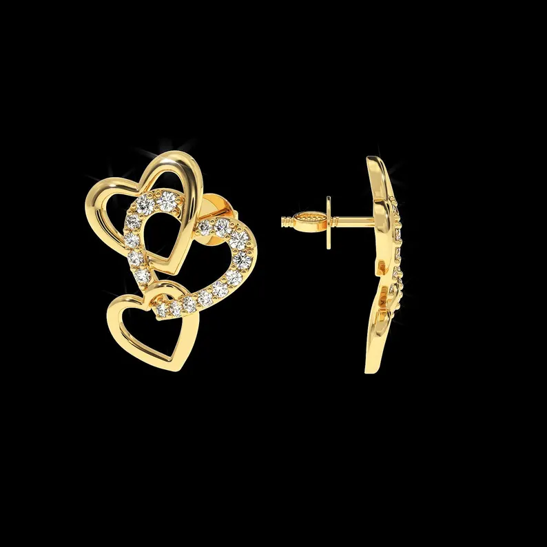 Shiny Diamonds Gold Plated Hearts Stud Earring