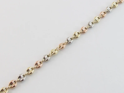 Tri-Color Gold Plated Puffed Mariner Link Bracelet