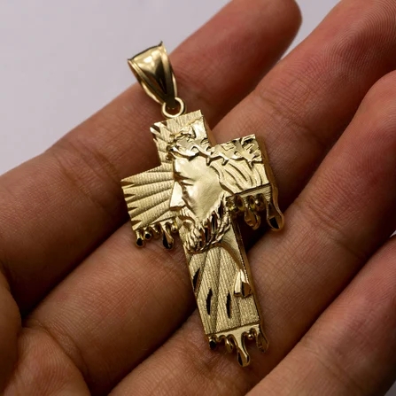 Gold Plated Cross Pendant Necklace with Jesus Face