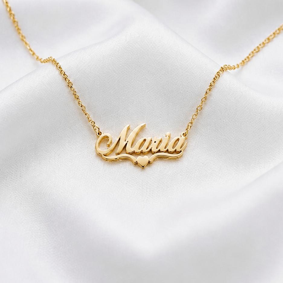 Heart Nameplate Necklace Gold Plated Personalized Name Necklace 
