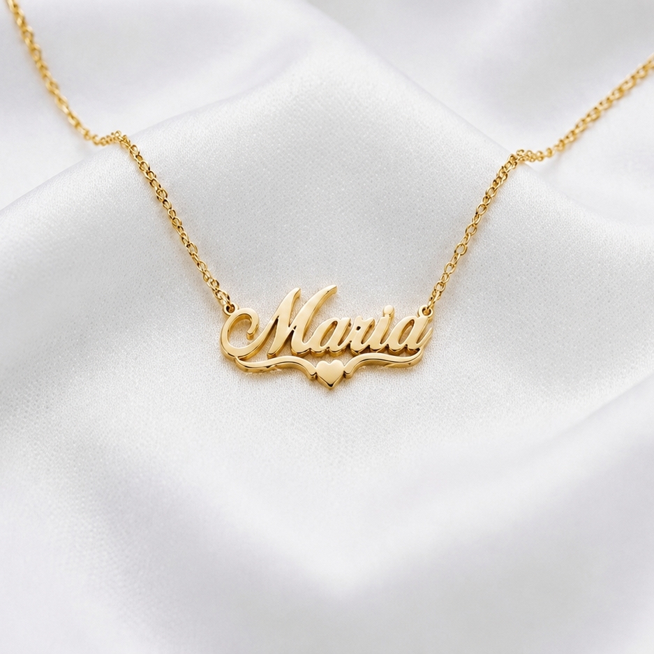 Heart Nameplate Necklace Gold Plated Personalized Name Necklace 