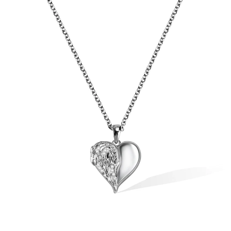 Personalized Diamonds Angel Wings Heart Locket Necklace Custom Photo Necklace