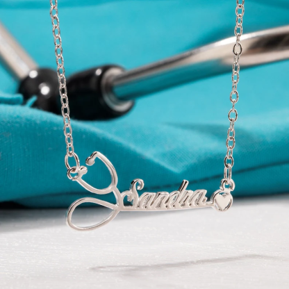 Personalized Custom Stethoscope Name Necklace with Heart