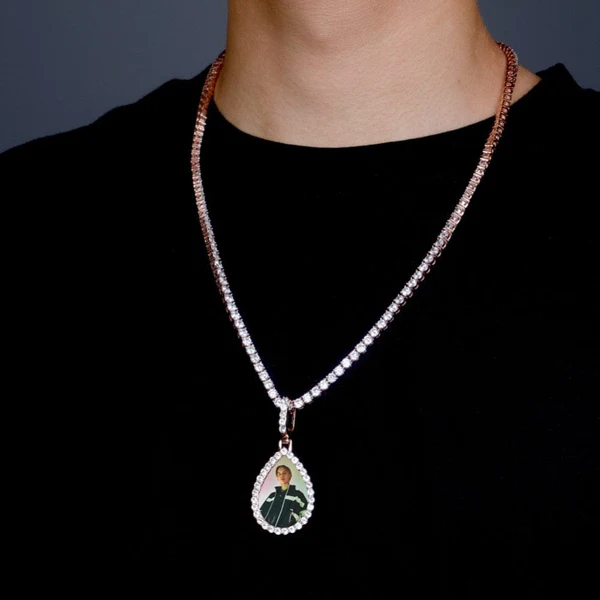 Personalized Tear Drop Pendant Custom Photo Necklace With Rope Chain