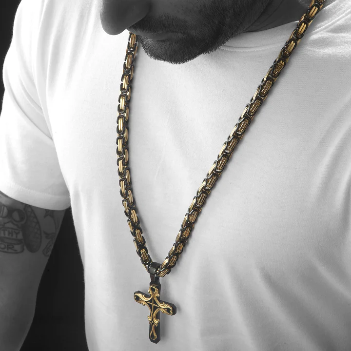 Gold & Black Cross Necklace