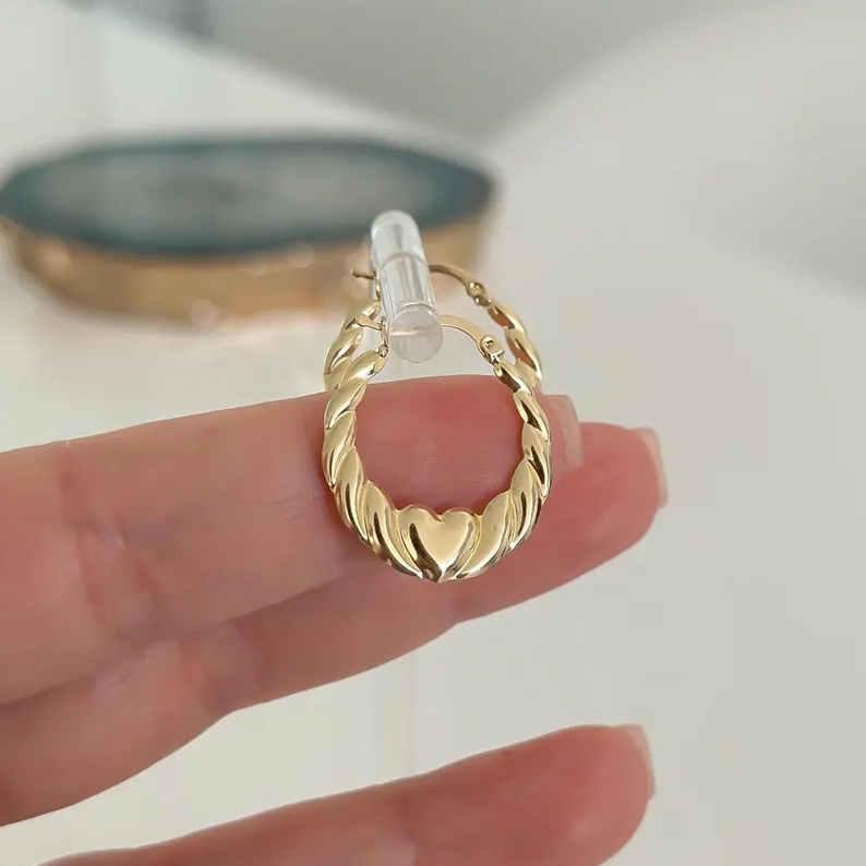 20mm Heart Textured Hoop Earrings Gold Plated Hoop Earrings For Her