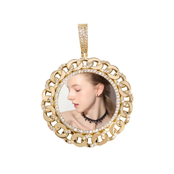 Personalized Round Photo Pendant Necklace With Rope Chain