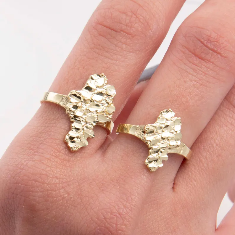 Gold Plated Diamond Cut Nugget Ring Engraved Ring