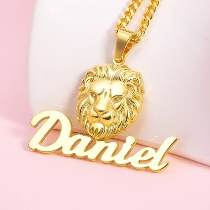 Lion Name necklace Personalized Custom Gold Plated Necklace for Men