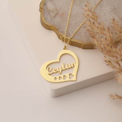 Gold Plated Love Heart Nameplate Personalized Custom Name Necklace