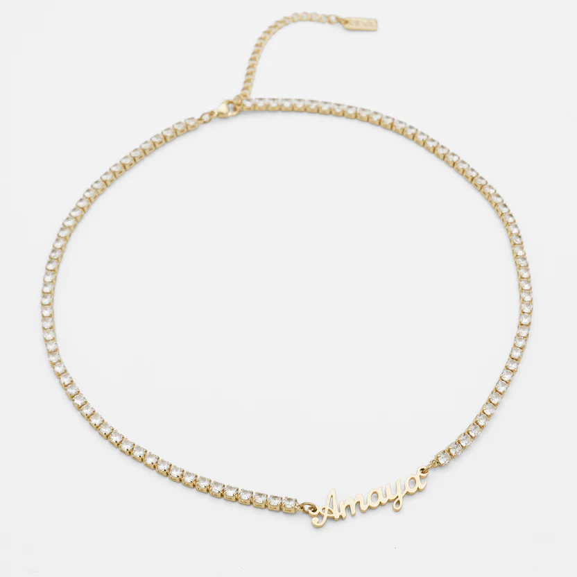 Tennis Chain Personalized Nameplate Pendant Custom Name Necklace