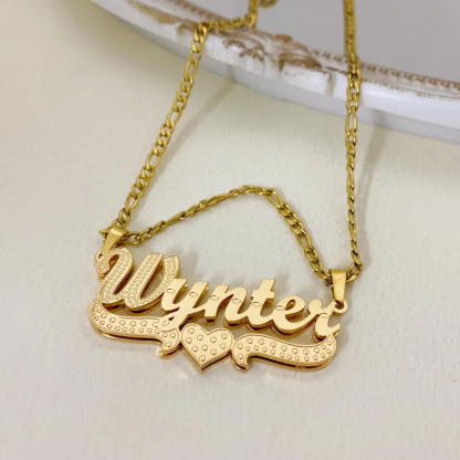 Double Plate Name Necklace Personalized Custom Name Necklace with Heart