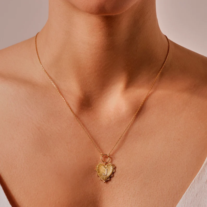 Personalized Initial Necklace Gold Plated Heart Initial Diamond Necklace 