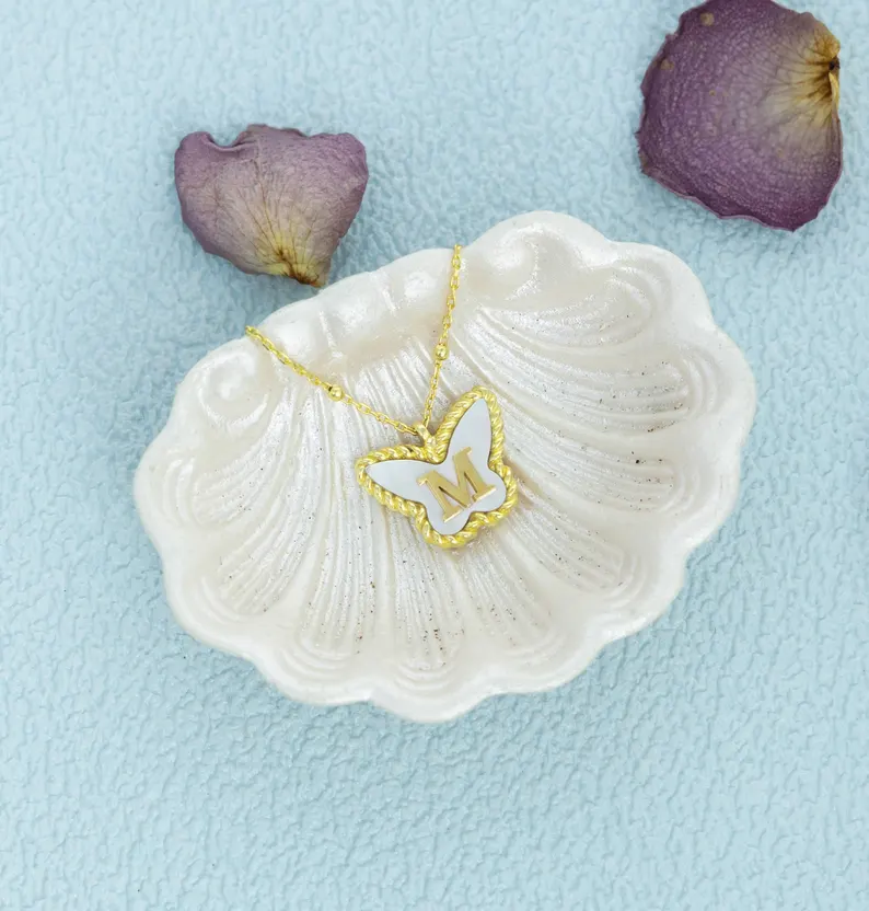 Personalized Initial Necklace Butterfly Pendant Necklace