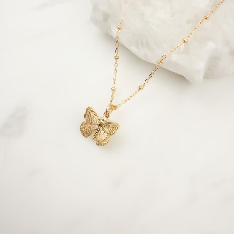 Gold Plated Initial Pendant and Butterfly Pendant Necklace