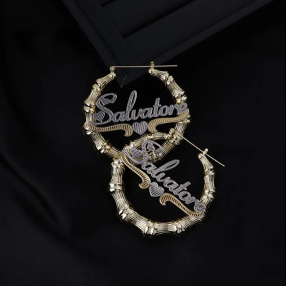 [Copy]Heart Shaped Bamboo Earrings Personalized Custom Two Tone Name Earrings