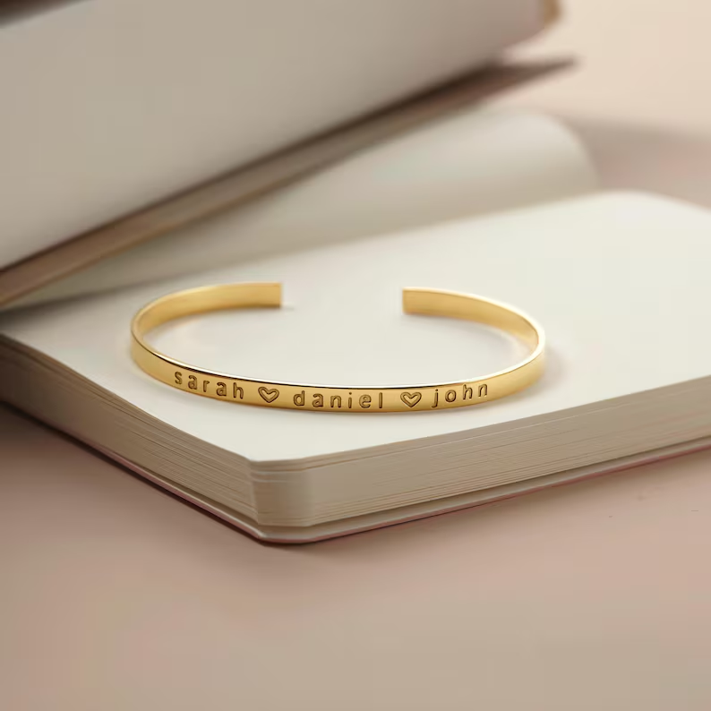 Personalized Gold Plated Engraved Bangle Bracelet Family Gift