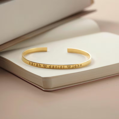 Personalized Gold Plated Engraved Bangle Bracelet Family Gift