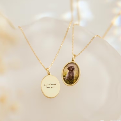Personalized Gold Plated Oval Engravable Photo Pendant Necklace