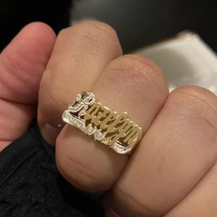 Two Tone Double Hearts Name Ring Personalized Custom Name Ring