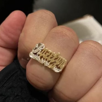 Two Tone Double Hearts Name Ring Personalized Custom Name Ring