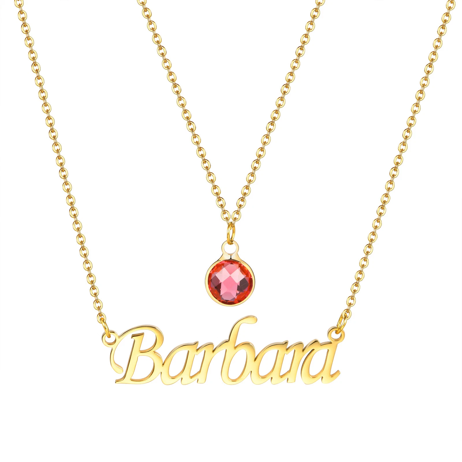 Personalized Double Chain Name Necklace with Birthstone Custom Name Necklace