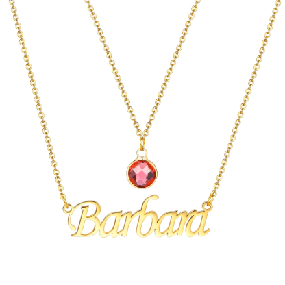 Personalized Double Chain Name Necklace with Birthstone Custom Name Necklace