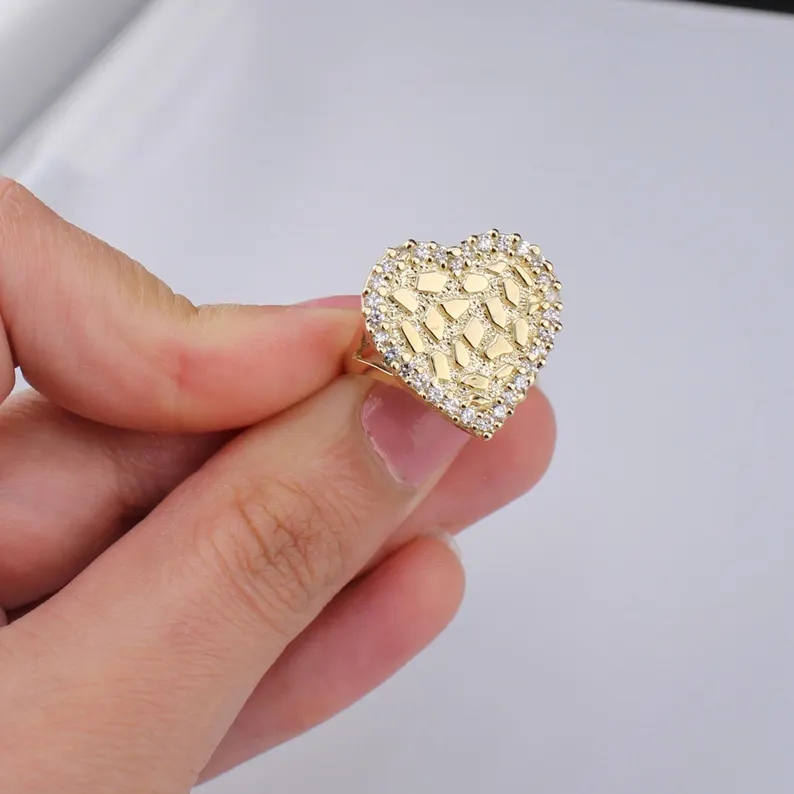 Love Heart CZ Nugget Ring Gold Plated Heart Ring