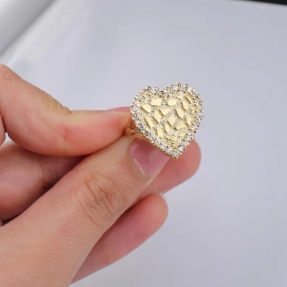 Love Heart CZ Nugget Ring Gold Plated Heart Ring