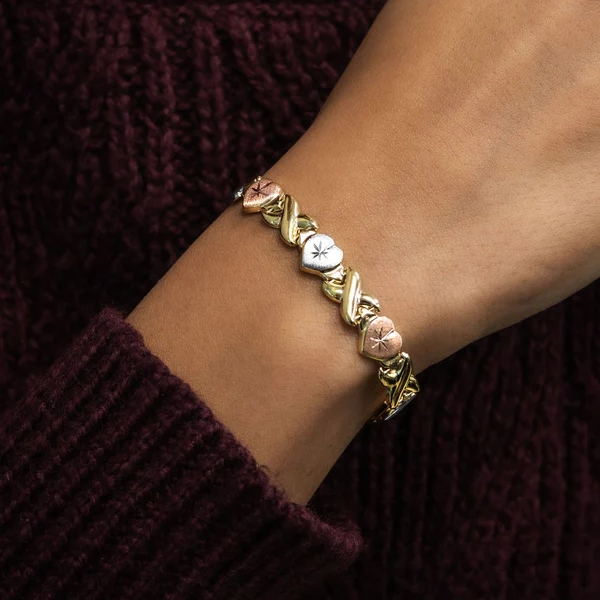 Gold Plated Tricolor XOXO Chain Bracelet