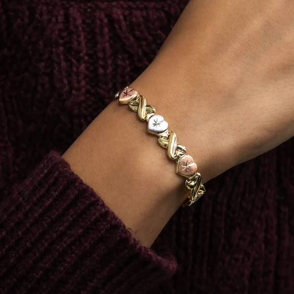 Gold Plated Tricolor XOXO Chain Bracelet