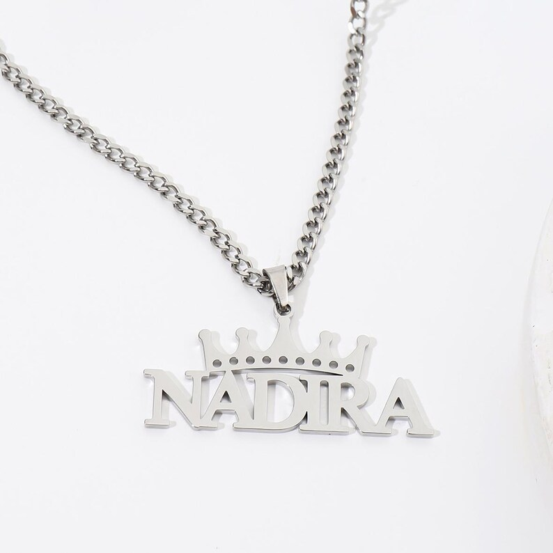 Personalized Crown Nameplate Pendant Custom Name Necklace