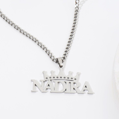 Personalized Crown Nameplate Pendant Custom Name Necklace